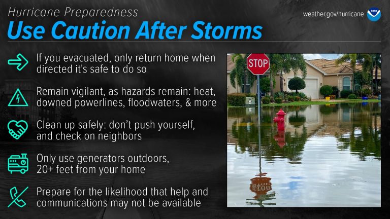 Use caution after hurricanes, be vigilant, be safe