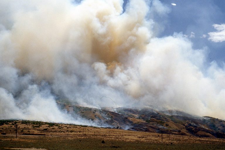 Wildfire on mountains in Southern Utah